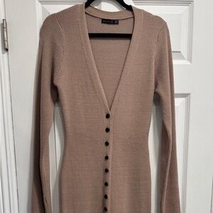 Tan Ribbed Button-Up Dress
